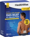 HealthWise 4% Lidocaine Pain Relief Patch | Maximal OTC-styrka | 25-räkna | 3.93 "x 5.51" | Soothes Minor Aches and Pains | Odor Free | Ämnesbedövning | Lätt att tillämpa flexibelt bindemedel