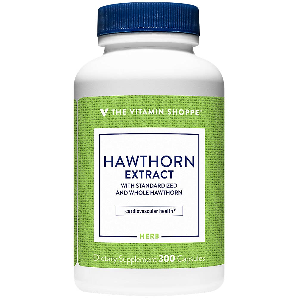 Vitamin Shoppe Hawthorn Extract, med standardiserad och hel Hawthorn, kraftfull antioxidant som stöder kardiovaskulär hälsa, stöder cellulär hälsa (300 kapslar)