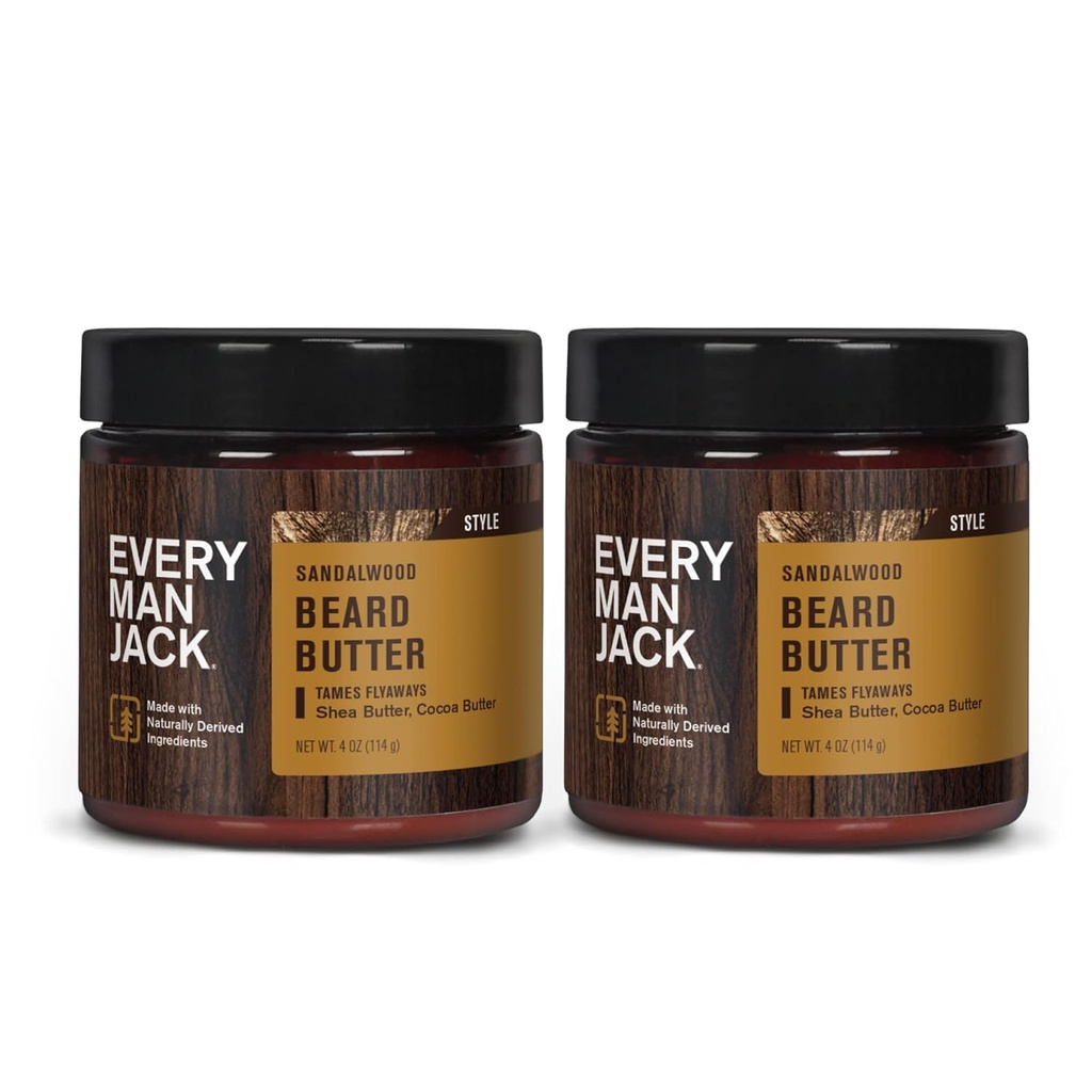 Varje man Jack skägg smör - Subtil Sandalwood Fragrance - Hydrates och Styles Dry, oregelbundna skägg medan du lindrar Itch - Naturligt härledd med Shea Butter och Coconut Oil - 4-ounce (2 Pack)