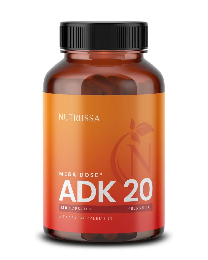 Nutriissa ADK 20 - Immune & Bone Health Support with Vitamins A, D & K (25,000 IU) - 4-Month Supply - EPEB Certified for Purity & Potency - 120 Vegan Capsules