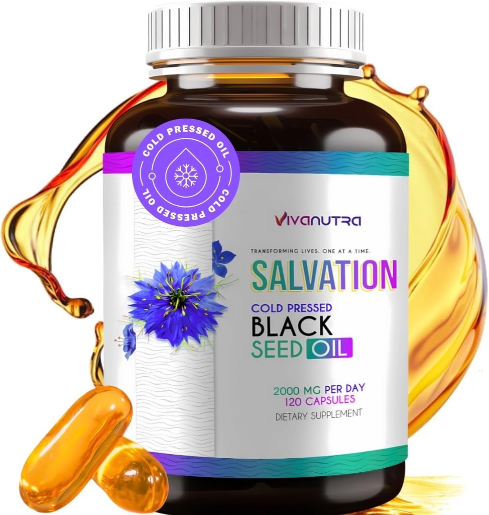 Black Seed Oil Capsules - Cold Pressed Nigella Sativa (Turkish) Thymoquinone, Black Cumin Nigella Sativa Seed Oil, 100% Liquid Pure Blackseed Oil 120 Count, 500mg Per Capsule, tillverkad i USA
