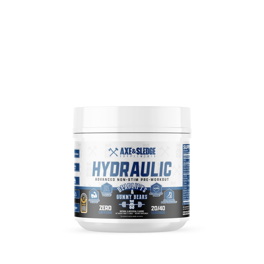 Axe & Sledge Hydraulic Stim-Free Pre-Workout Powder för Män & Kvinnor | Prestanda, Stamina, Focus, Pumps | L-Citrulline, Beta Alanine, Kreatin, Koffeinfri, Deadlifts & Gummy Björnar