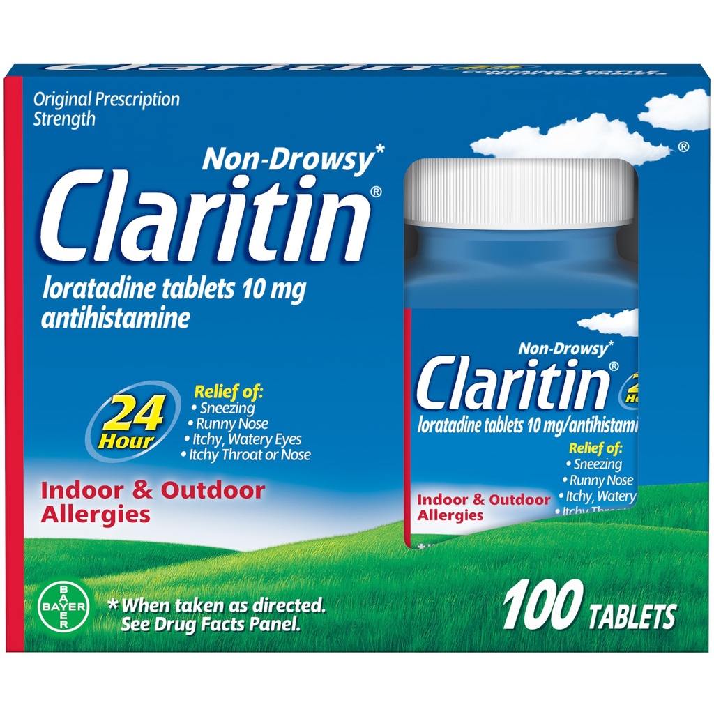 Claritin Allergy Medicine för vuxna, 24-timmars icke-drowsy Loratadine 10mg piller, Antihistamin, 100 tabletter