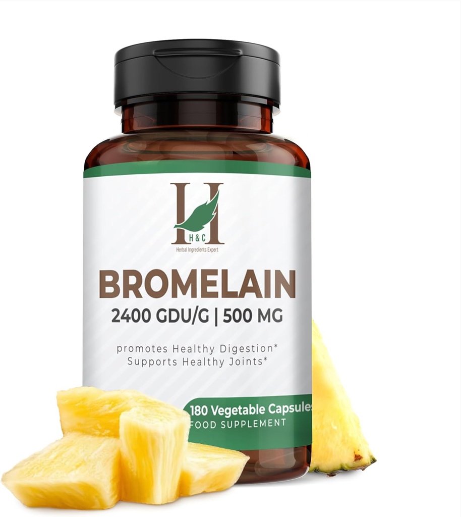 H&C HERBAL INGREDIENTS EXPERT H&C Bromelain Veg. Capsules 500 mg (2400 GDU/g) - 180 kapslar från Pineapple Extract