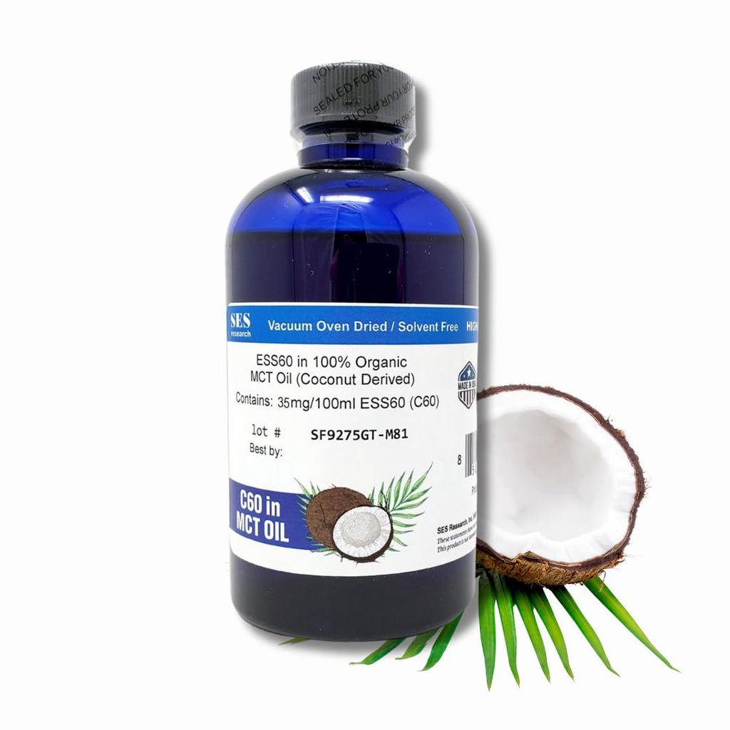 SES Research C60 Organic MCT Oil Coconut härrör - 99,99% Carbon60 - Antioxidant Nootropic Supplement - För Longevity - Sleep - Energy & Immunity 4Oz