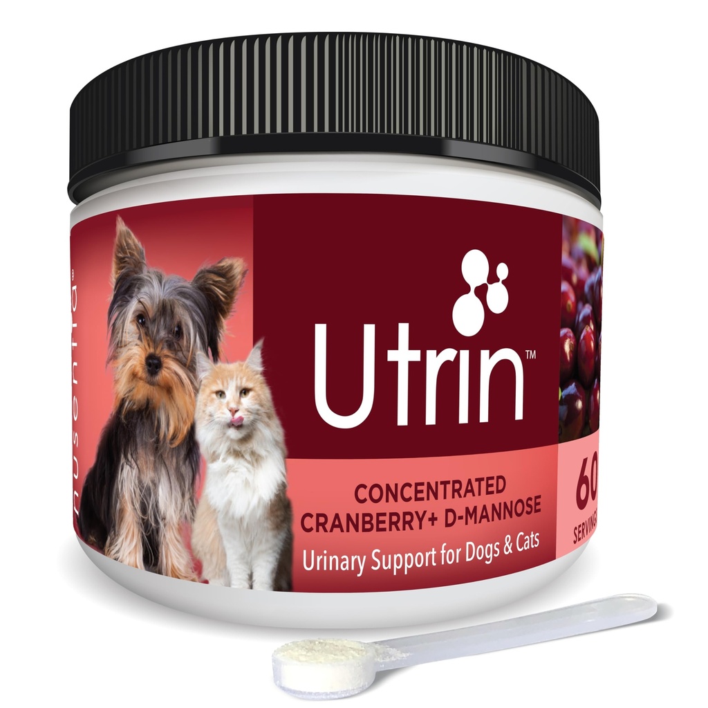 NUSENTIA UTRIN - Urinärt stöd för katter och hundar - Dual-Action Cranberry & D-Mannose - för naturlig blåsa hälsa, inkontinens och återkommande UTI, 60 portioner