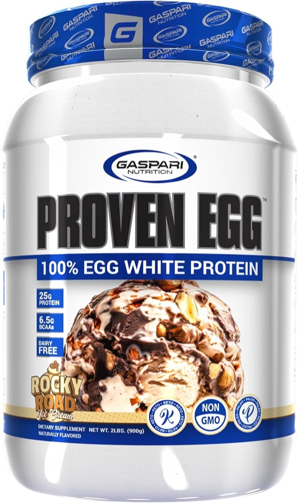 Gaspari Nutrition Proven Egg, 100% Egg White Protein, 25g Protein, Keto Friendly, Dairy och Lactose Free, Soy Free (2 lbs, Rocky Road)