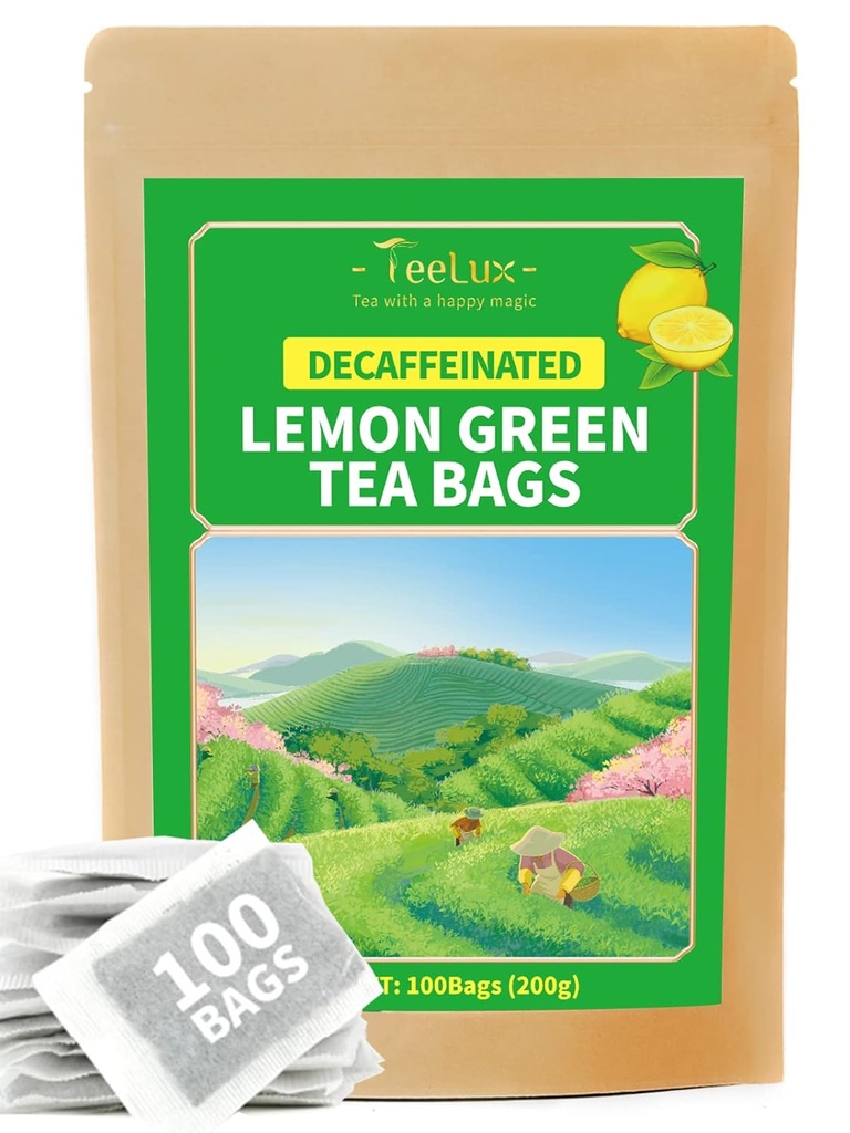 TeeLux Decaf Lemon Green Tea, Smooth Decaffeinated Green Tea med uppfriskande citron Aroma & smak, 100 greve