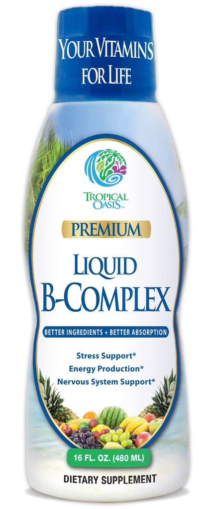 Premium Liquid B Complex Vitamin- Fast Absorbing Liquid B-Complex Supplement w / alla 8 B-vitaminer, PLUS energiserande växtbaserade blandning w / Ginseng, Ginkgo och Eleuthero Root - Vegan, NON-GMO - 16oz, 32 Serv