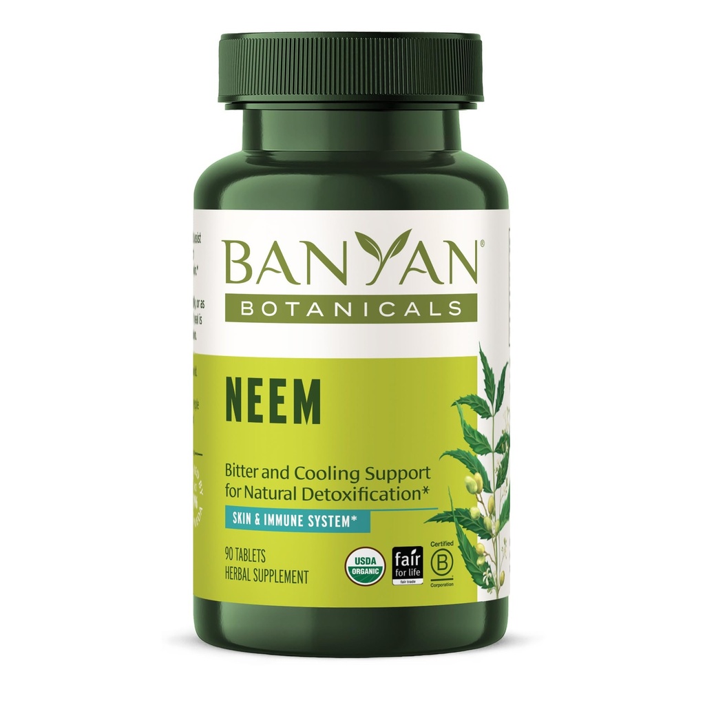 Banyan Botanicals Neem tabletter - Organic Neem Leaf (Azadirachta Indica) - Stöder Naturavgiftning, Hälsosam hud och immunhälsa * - 90 tabletter - Icke-GMO Sustainably Sourced Vegan