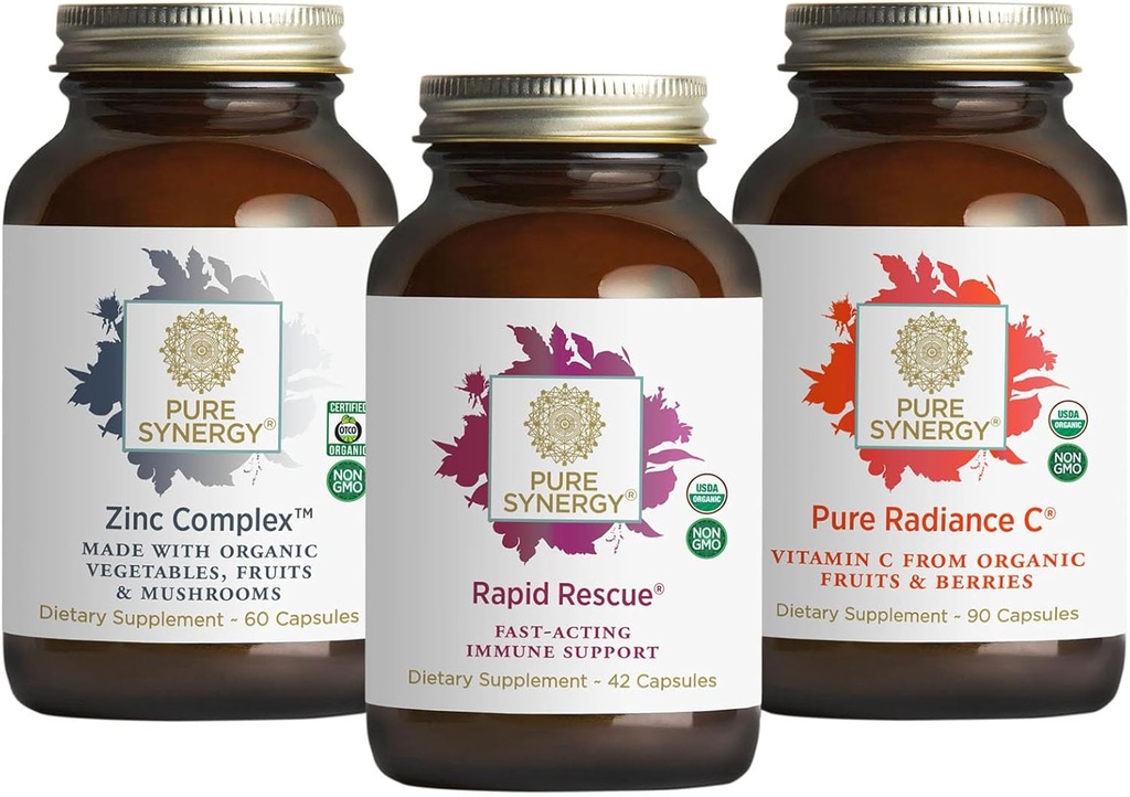 PURE SYNERGY Immediate Immune Support Bundle | Organic Vitamin C Supplement | Zink Supplement Made with Whole Foods | Rapid Herbal Formel med Echinacea Extract | Icke-GMO och organiska ingredienser