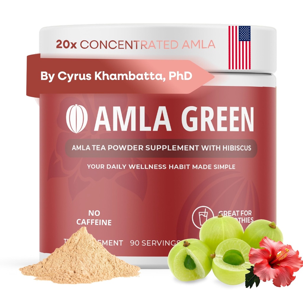 Amla Powder & Green Tea Superfood Supplement with Hibiscus, 20x Ultra Concentrated Amla, Antioxidant Support, Made with Oolong Tea and Indian Gooseberries, Organic, Vegan, Hibiscus, 90 Servings