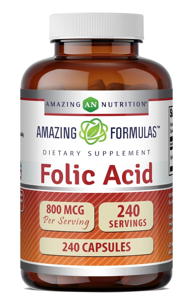 Fantastiska formler Folic Acid (Vitamin B9) 800 Mcg Supplement | Capsules | Non-GMO | Gluten-Free | Made in USA (1 Pack | 240 Count)