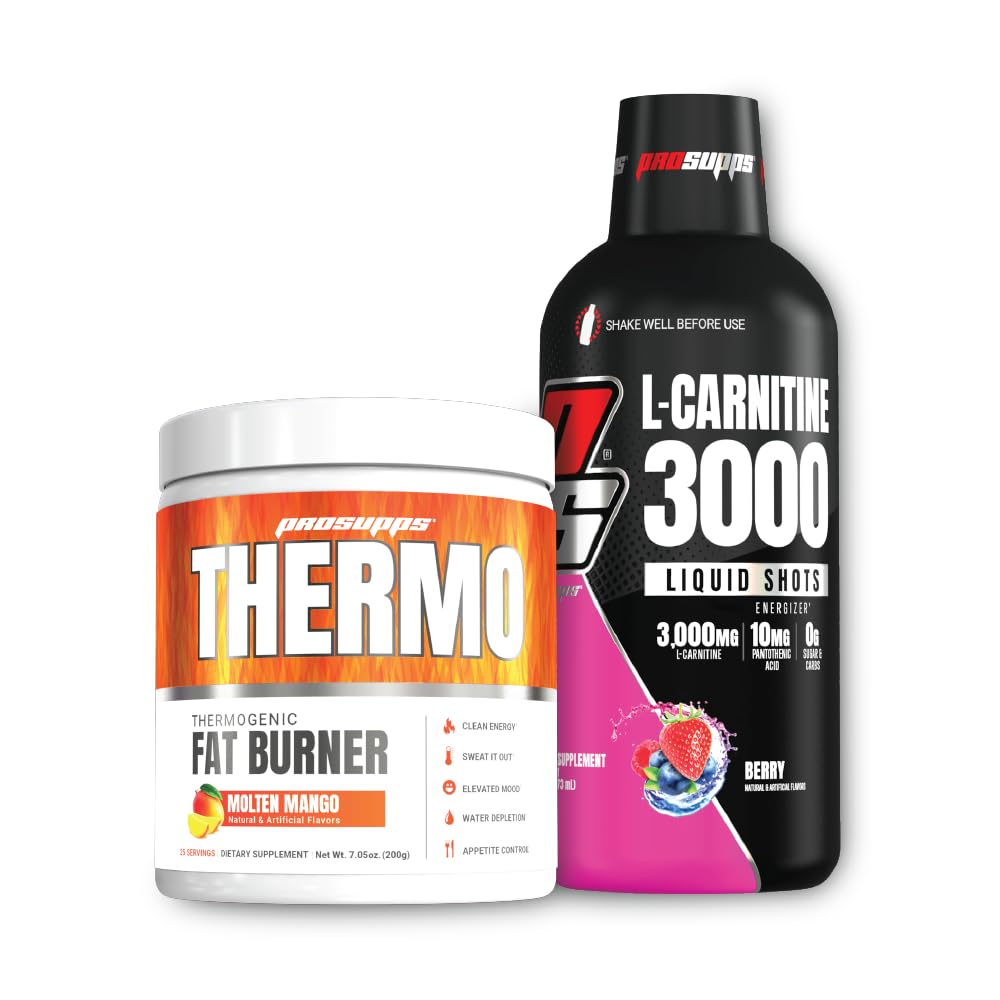 PROSUPPS Thermo Fat Burning Thermogenic Powder Molten Mango och 3000 L-Carnitine Berry - Vikthantering och Pre Workout - Energi, humör, Appetite Control