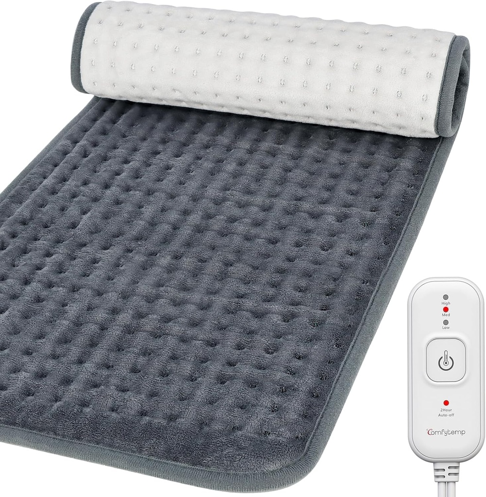 Comfytemp Heating Pad for Back Pain & Cramps Relief, FSA Eligible Electric Large Heat Pad, 2H Auto Off, julklappar för kvinnor män mamma pappa, HSA Moist Neck Shoulder Heated Pad, Washable, 12 "x24"
