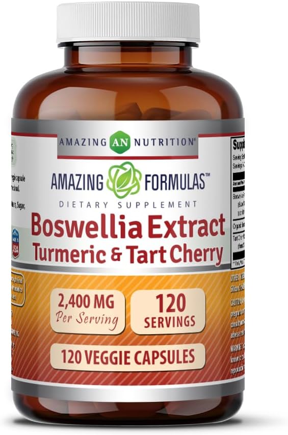 Fantastiska formler Boswellia extrakt gurkmeja och Tart Cherry 2400mg Veggie kapslar | Icke-GMO | Glutenfri | Tillverkad i USA | Perfekt för vegetarianer (120)