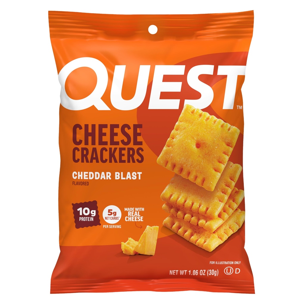Quest Nutrition Cheese Crackers, Cheddar Blast, 10g Protein, 5g Net Carbs, 1g Sugar, Made with Real Cheese, 12 Packs (1,06 oz bags)