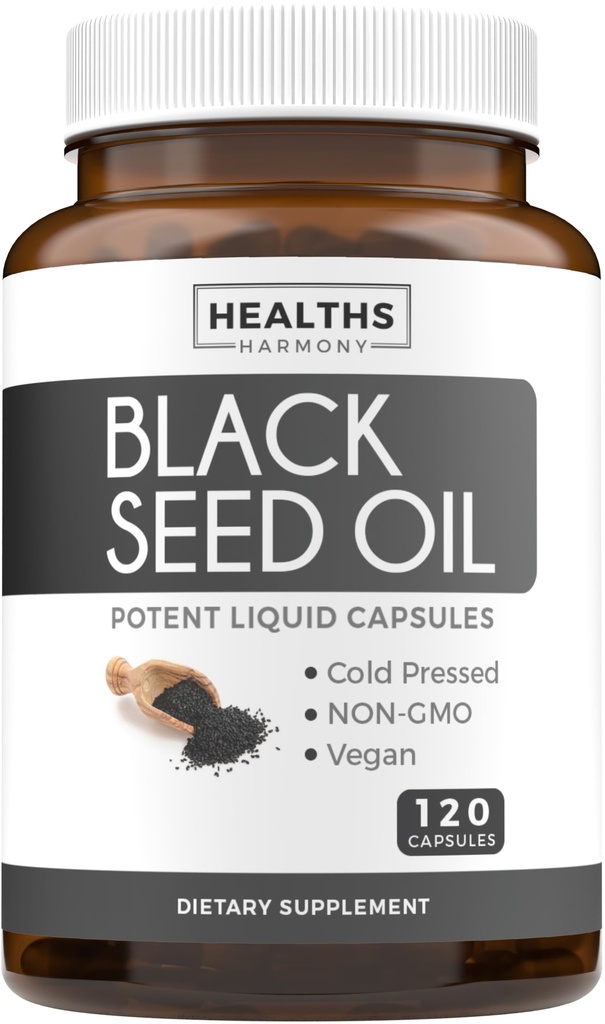 Black Seed Oil - 120 Softgel Capsules Skin Health (Non-GMO & Vegan) Cold-Pressed Nigella Sativa producerar Pure Black Cumin Seed Oil med vitamin E - 500mg Varje, 1000mg Per 2 kapsel servering