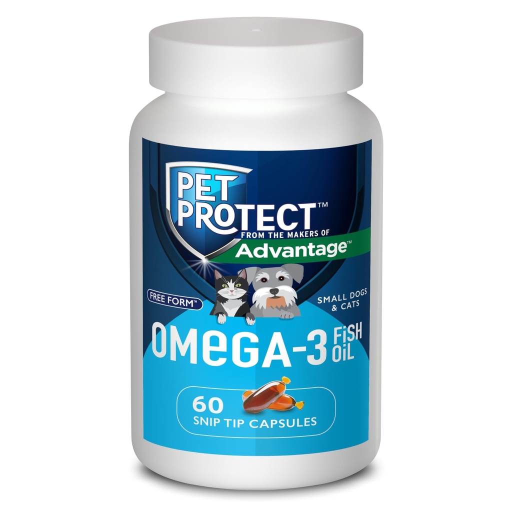 Pet Protect Cat & Small Dog Omega-3 Supplement, Proprietary Free Form Blend, stöder ett normalt inflammatoriskt svar, Snip-Tip Capsules (60 greve)