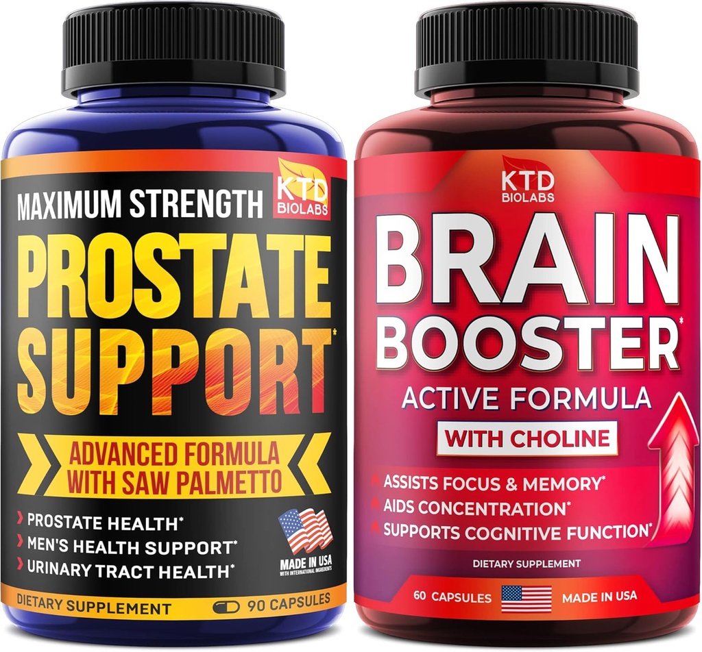 Prostata Support för Män & Nootropic Brain Support Supplement - Tillverkad i USA - Saw Palmetto Capsules - Bacopa Monnieri & DMAE Supplement