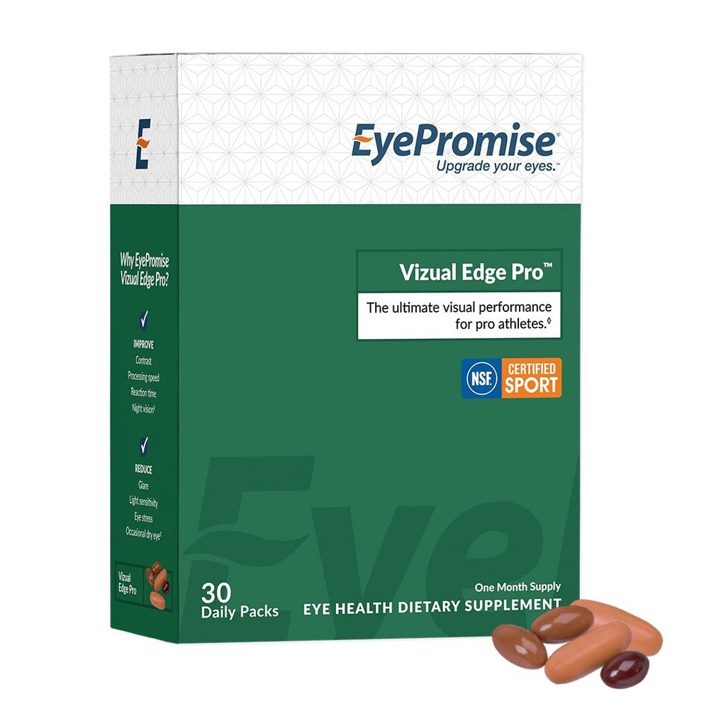 EyePromise Vizual Edge Pro Supplement - 30 Single-Serving Pill Packets, 30-Day Supply - Visuell Performance Eye Vitamin med 26mg Zeaxanthin & 8mg Lutein för Vision Quality & Clarity