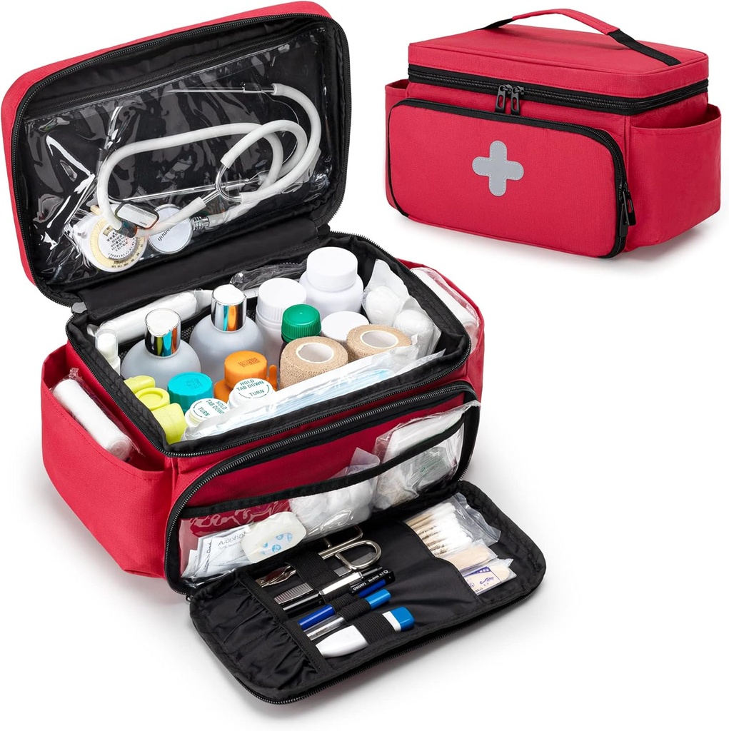 CURMIO Small Medicine Storage Bag Empty, Family First Aid Box, Pill Bottle Organizer för nödmedicinska förnödenheter, Red (Bag Only, Patent Pending)