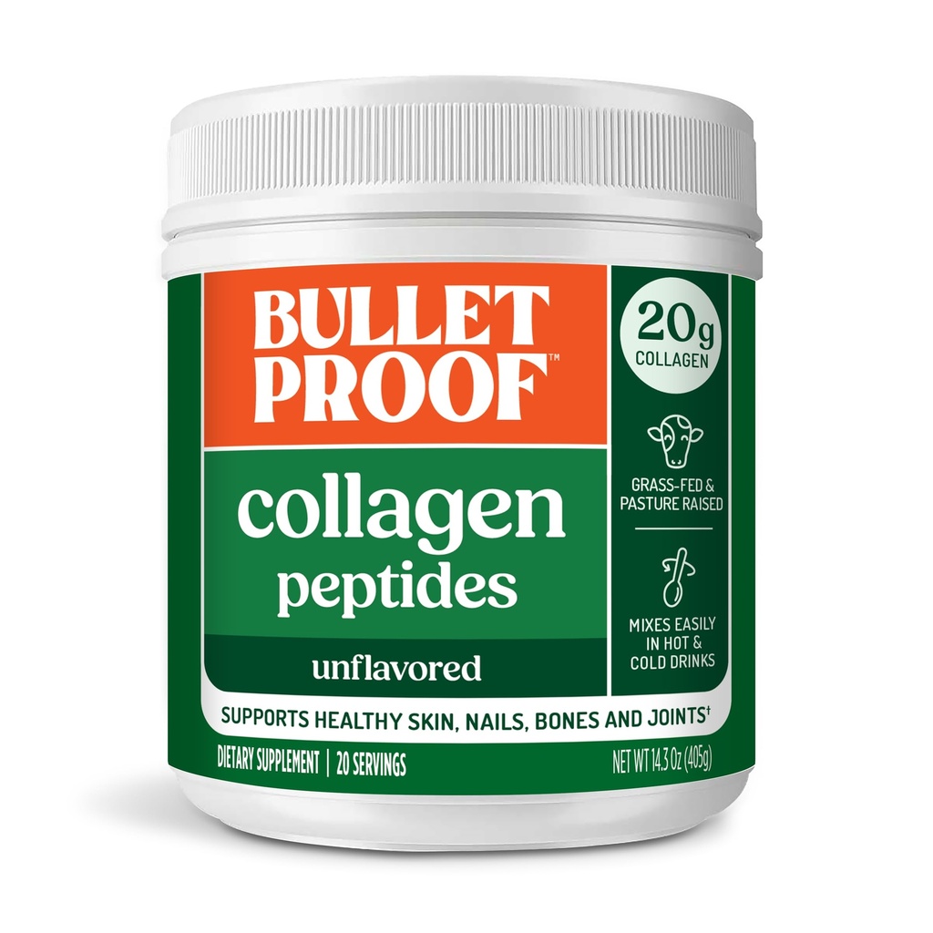 Bulletproof Unflavored Collagen Peptides Powder med MCT Oil, 14.3 Ounces, Grass-Fed Collagen Protein för hud, ben och gemensamt stöd, Pasture Raised, No Added Hormones