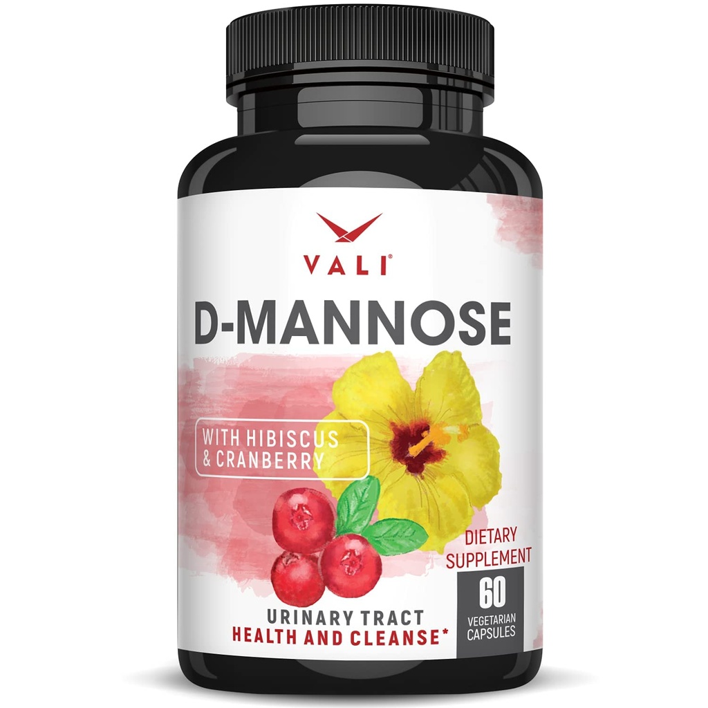 VALI D-Mannose 1000mg Urinary Tract Health Formel. Organic Cranberry Fruit Powder & Hibiscus. Hälsosam blåsa, naturlig rengöring, Fast Detox Flush, Herbal UT Function Support Pills. 60 Veggie kapslar
