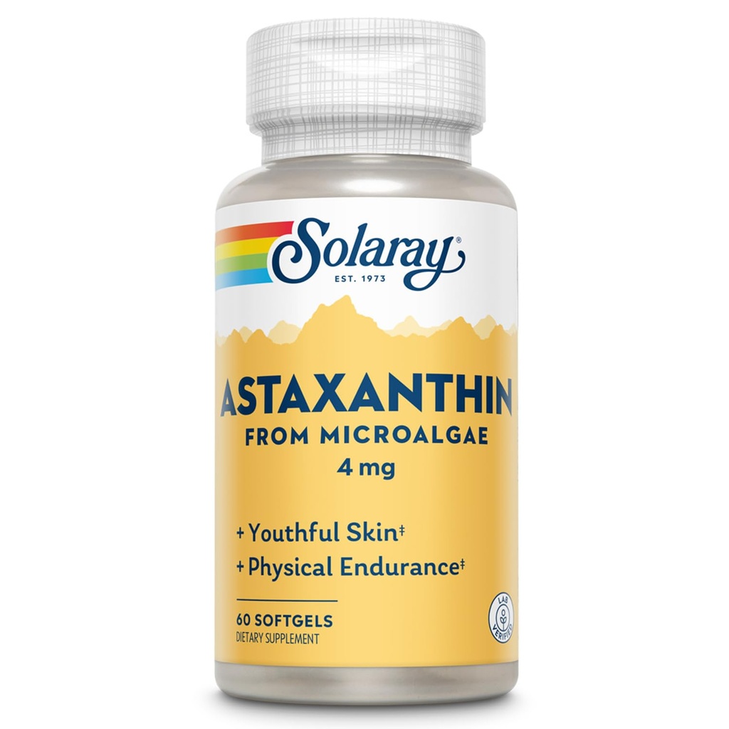 SOLARAY Astaxanthin 4 mg | Antioxidant | Hälsosamt öga, hud, kardiovaskulär funktion och gemensamt stöd | 60 Softgels