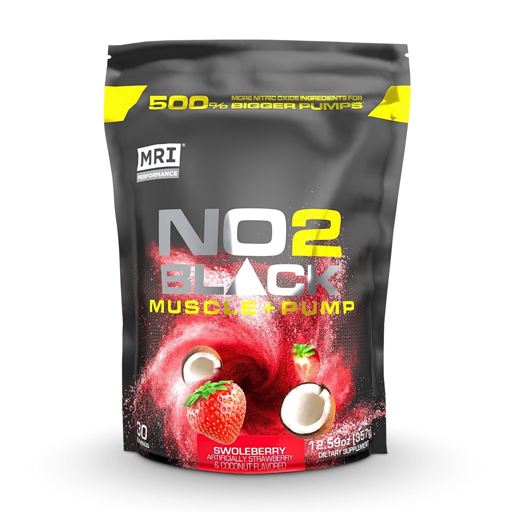 MRI NO2 Black Nitric Oxide Supplement for Pump, Muscle Growth, Vascularity & Energy - Kraftfull Stim-Free Pre-Workout med Citrulline (30 portioner) (Swoleberry)