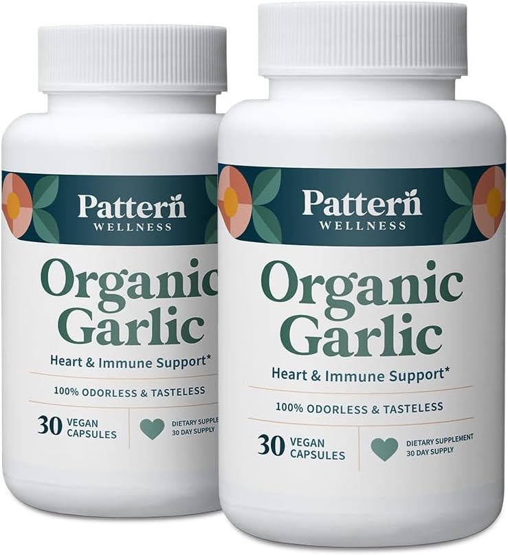 Mönster Wellness Odorless Organic Garlic - 1000mg - Immune, Circulatory & Heart Health Support - Non-GMO & Gluten Free - 60 Vegan kapslar