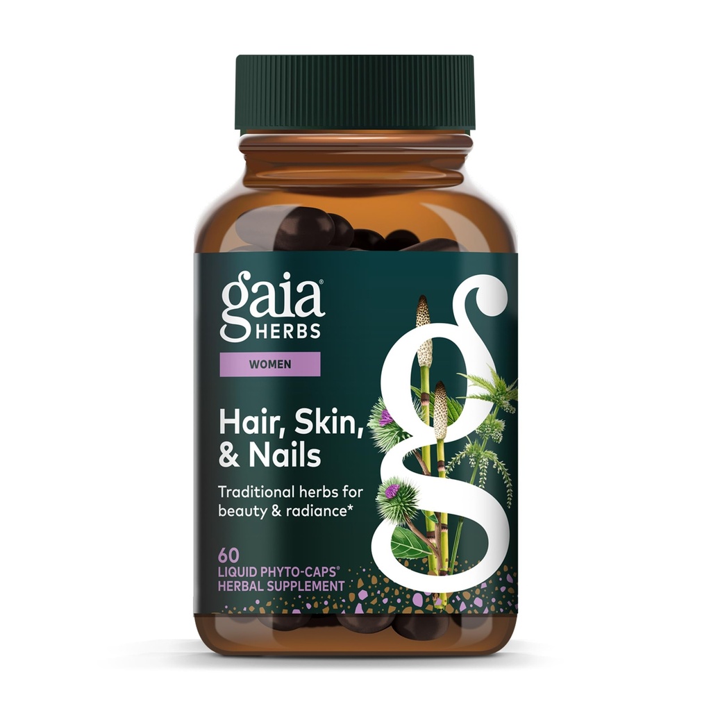 Gaia Herbs Hair, Skin & Nails - Tillägg för att stödja hälsosam hud, hår och nagelhälsa * - Astaxanthin, Horsetail, Gotu Kola & Burdock - 60 Vegan Liquid Phyto-Capsules (30 portioner)