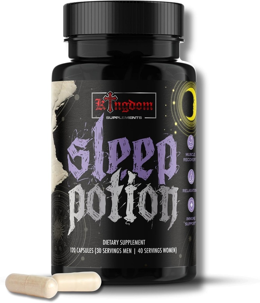 Sleep Potion, Melatonin-Free Sleep Support Capsules 120 Count, Magnesium Glycinate L-Theanine Zinc Glycinate Chamomile Jujube Seed Lemon Balm, 30 to 40 Servings, Gluten Free