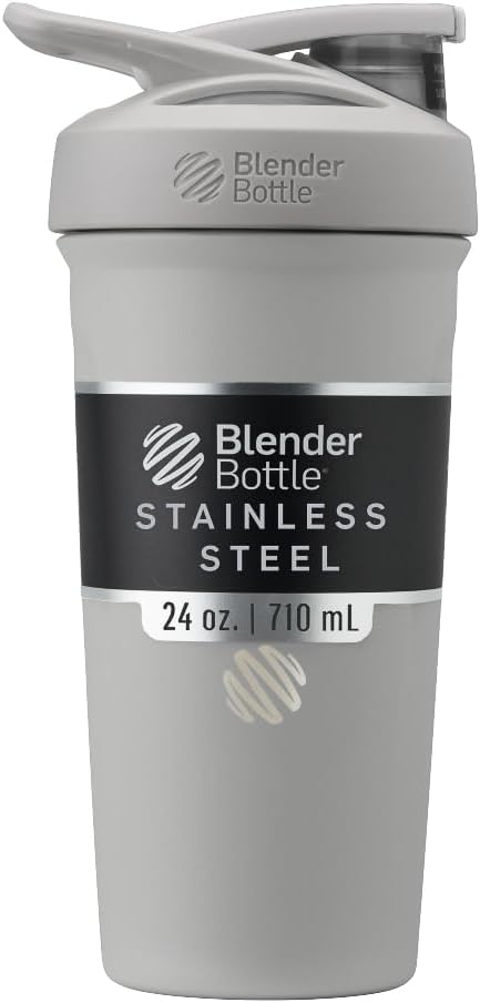 BlenderBottle Sport isolerade rostfritt stål Shaker Bottle med Wire Whisk, 24-Ounce, Grey - Protein Shakes & Hydration för idrottare & Fitness Entusiaster, Easy Mixing, håller Drinks Cold, Lockable Lid