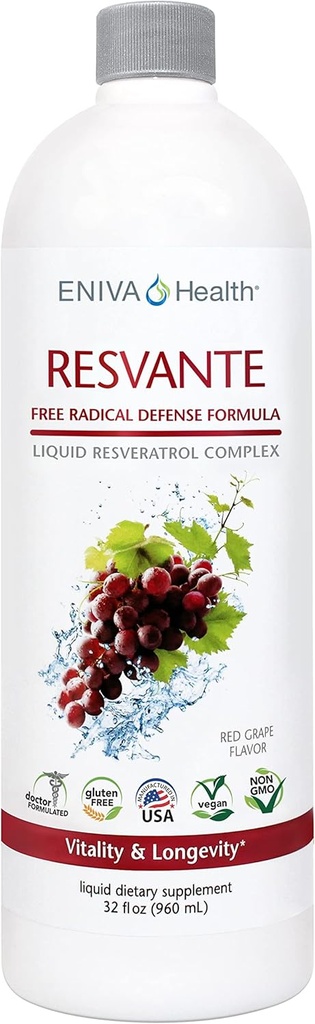 Eniva Resveratrol Supplement Anti-Aging Högsta Potens Tillgänglig Pure Eniva ResVante Liquid - 32 Ounce