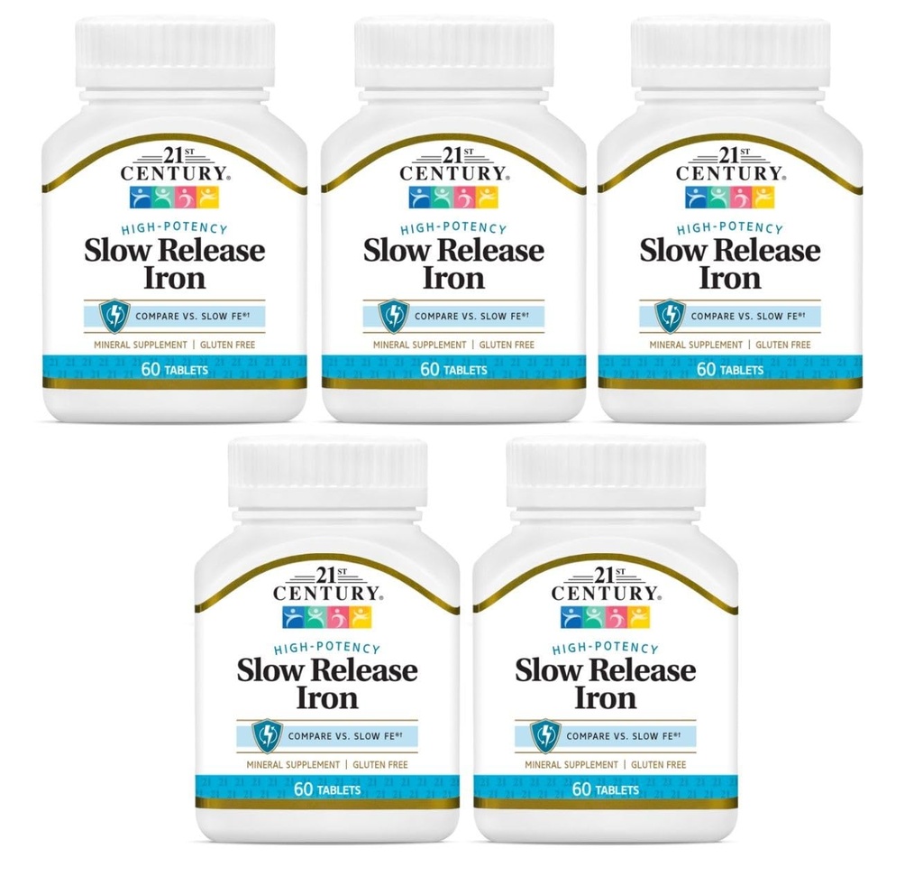 21st Century Slow Release Iron Tablets - 60 ct, Pack of 5 - Förpackning kan variera
