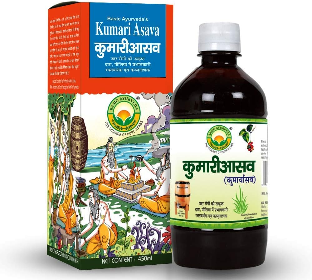 Grundläggande Ayurveda Kumari Asava 450ml Effektiv i leverproblem och förbättrad matsmältning | Förbättra aptit | Relieves förstoppning | Hjälpsam i högar | Användbar i magrelaterat problem