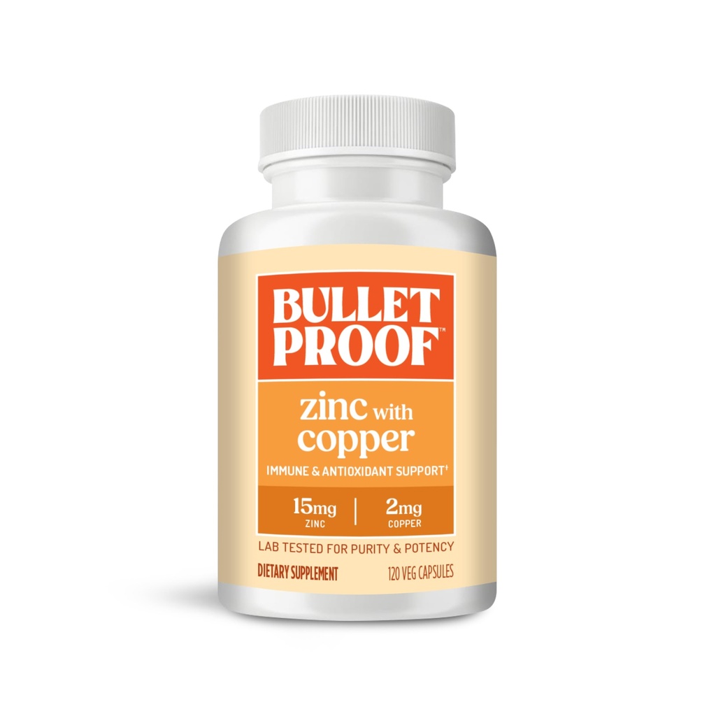 Bulletproof Zink med kopparkapslar, 120 greve, mineraler och antioxidanttillskott för immunitet och humör
