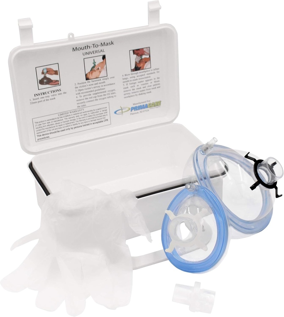 Primacare KC-1010 CPR Rädda mask Resuscitation Kit för vuxen och barn med en One-Way Valve Mouth till mun för kompletterande syre) Wall Mount / Carry Case Inkluderad