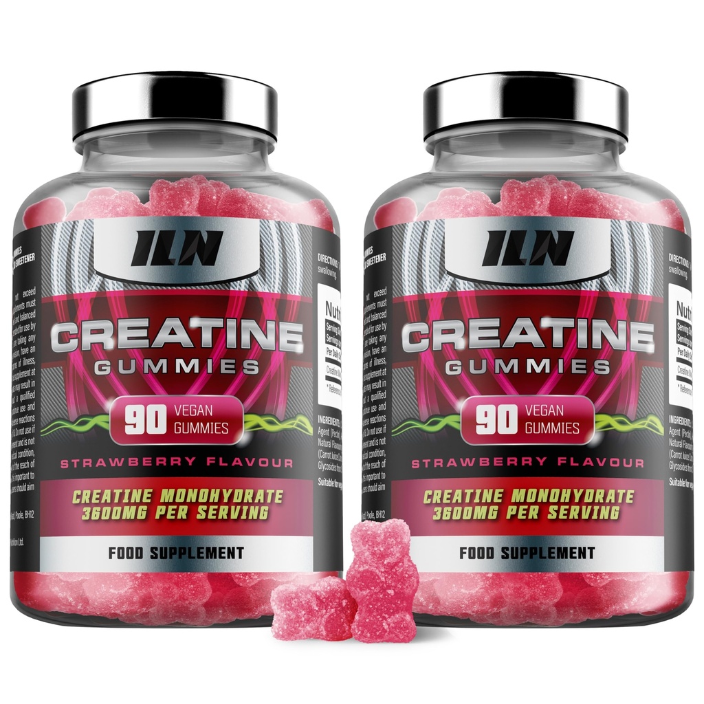 Iron Labs Nutrition Creatine Monohydrate (180 Gummy Björnar) - 3600mg Per Servering - Strawberry smak - Hög styrka kreatin för män och kvinnor (180 Vegan Gummies)