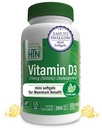 Health Thru Nutrition Vitamin D3 5000iu 360 Mini Softgels för Maximal Benefit Year Supply | 125mcg Cholecalciferol | 3rd Party Tested | Non-GMO USP Grad i organisk EVOO | Immun Health Support