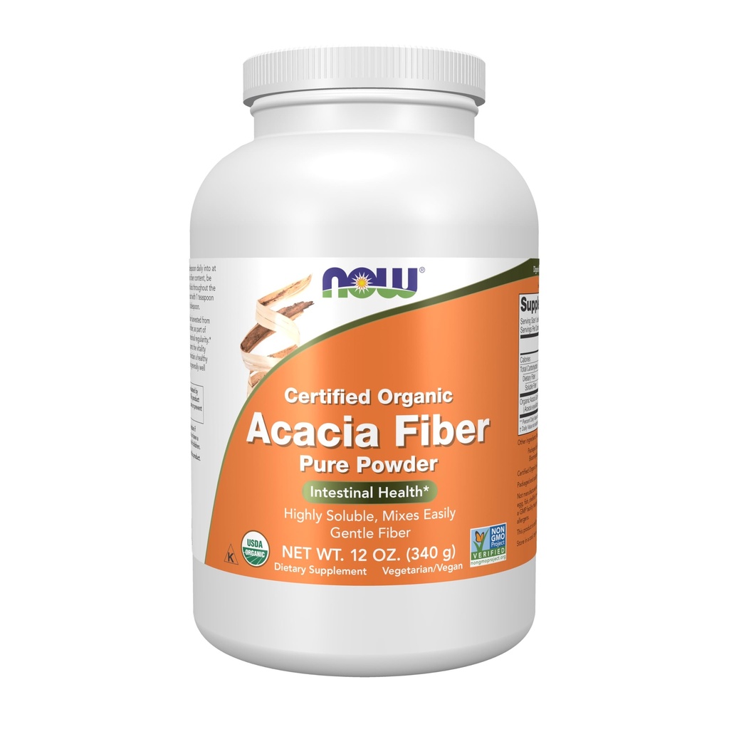 NOW Foods Supplements, Acacia Pure Powder, Certified Organic, Highly Soluble, Mixes enkelt, Intestinal Health *, 12-Ounce