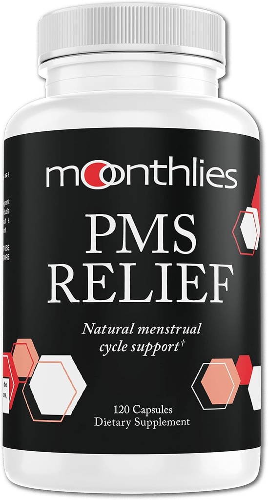 Moonthlies PMS Relief Supplement for Women Menstrual Cycle Support - Naturallly balance Mood Swings, Period Cramps, Bloating, Fatigue, Water Retention, PMDD, Perimenopause (60 Day Supply 120 Capsules)