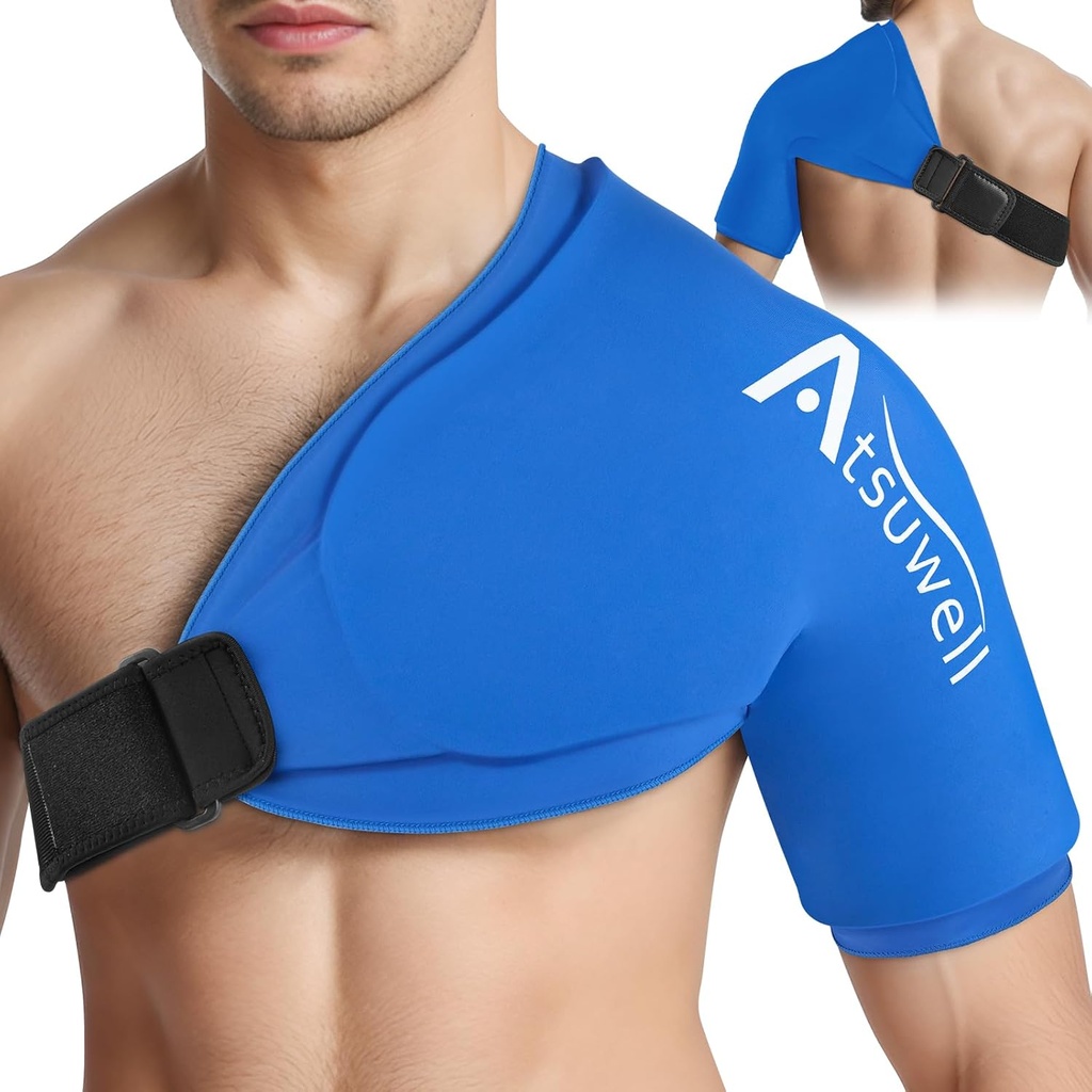 Atsuwell XL Shoulder Ice Pack Wrap, Shoulders Ice Packs Rotator Cuff Cold Therapy, Cold Pack Shoulder Compression Sleeve för kvinnor män, Shoulders Cold Packs Sleeve för obehag, Blue
