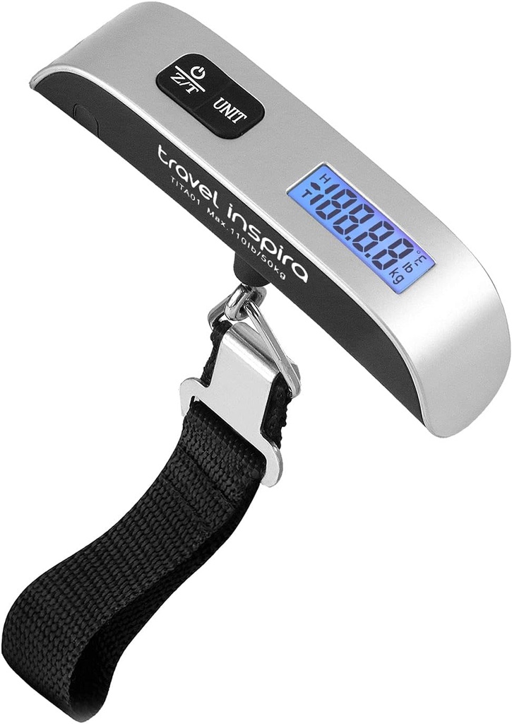 reseinspira Luggage Scale, Portable Digital Hanging Baggage Scale för resor, Suitcase Weight Scale med gummifärg, 110 pund, Batteri ingår