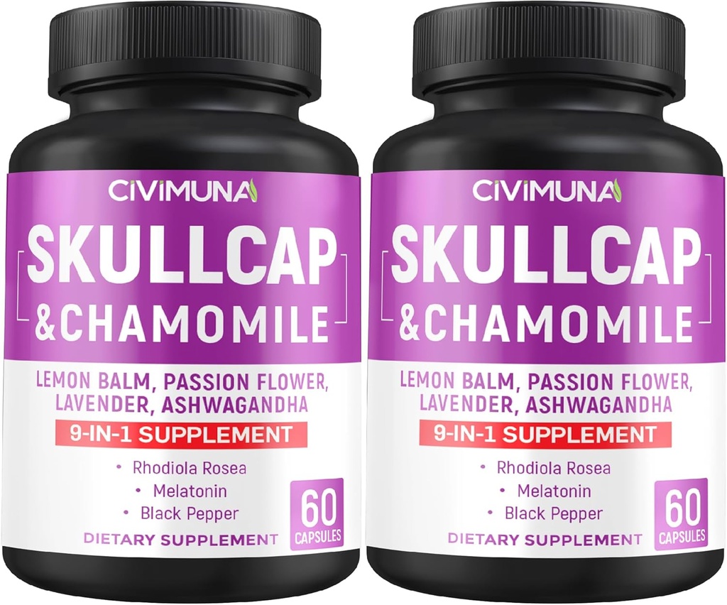 Skullcap kapslar med Skullcap, Chamomile, Lemon Balm och mer - 120 kapslar för 4 månaders leverans (Pack of 2)