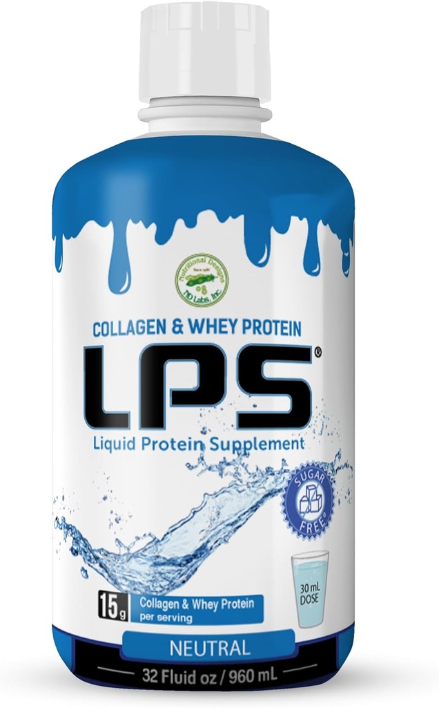 Nutritional Designs LPS Liquid Collagen & Whey Protein Supplement - Sugar-Free Non-GMO Drink - främjar hälsosam hud och hår för män och kvinnor (Neutral)
