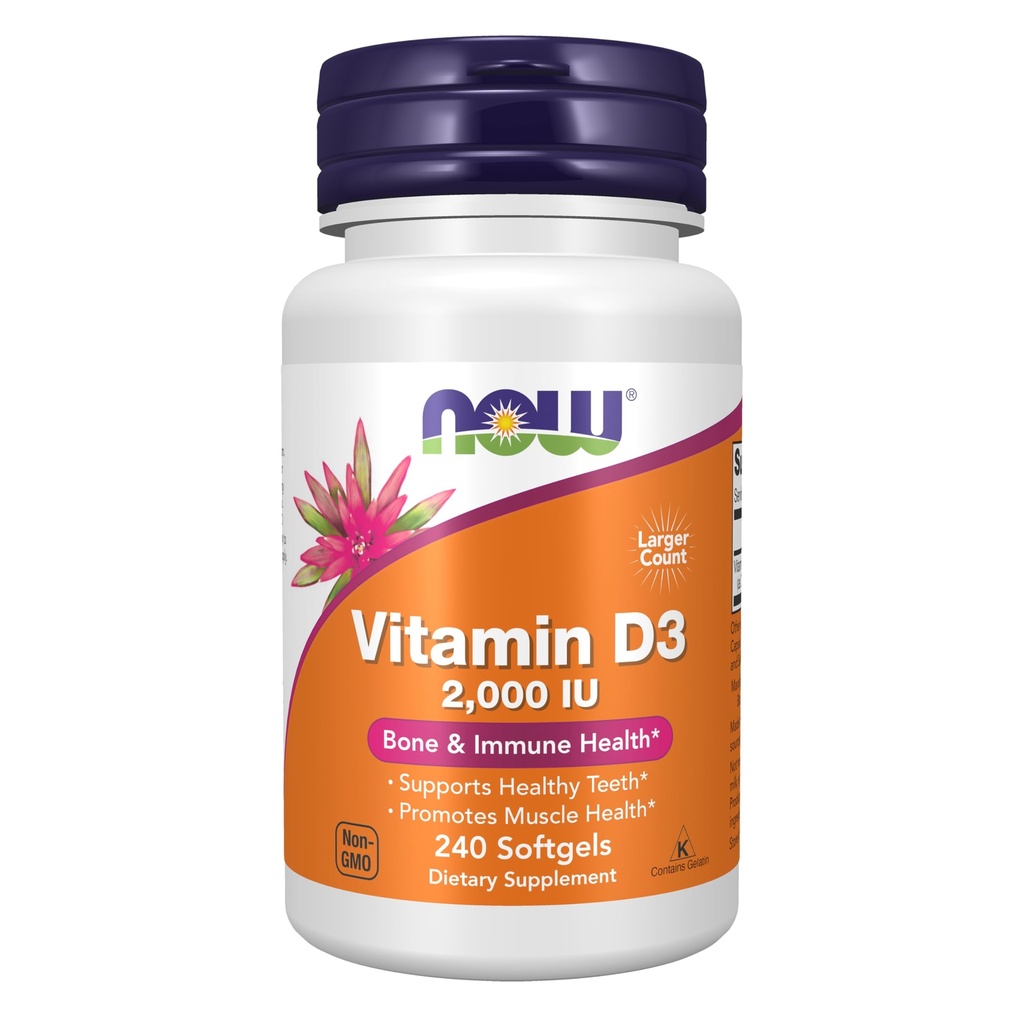Nu kosttillskott, vitamin D-3 2000 IE, hög styrka, strukturellt stöd *, 240 Softgels