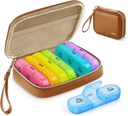 AUVON Weekly Pill Organizer 3 gånger om dagen, Large Pill Box 7 Day med en PU-läderväska, Protabel Travel Pill Case Medication Reminder, Daglig Pill Box 3 gånger om dagen för vitaminer, fiskoljor, tillskott