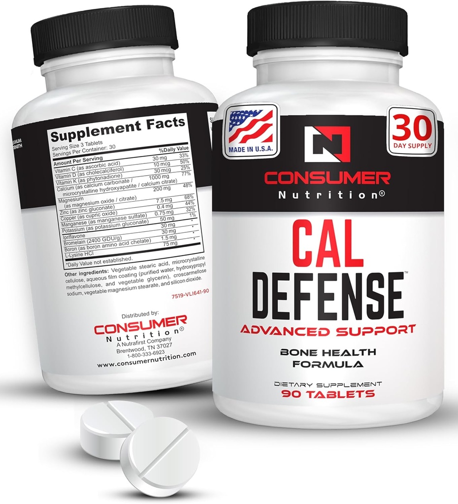 Bone Builder Supplement - Cal Defense Bone Strength Calcium Supplements for Women & Men - Med Calcium med vitamin D, C, K, Magnesium, Bromelain och Ipriflavone för starkare ben 90 Calcium tabletter
